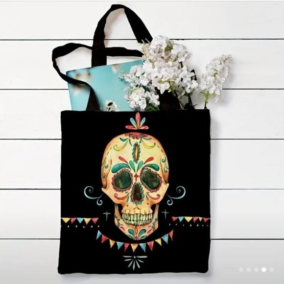 BLACK sugar skull tote bag - Picture 1 of 6